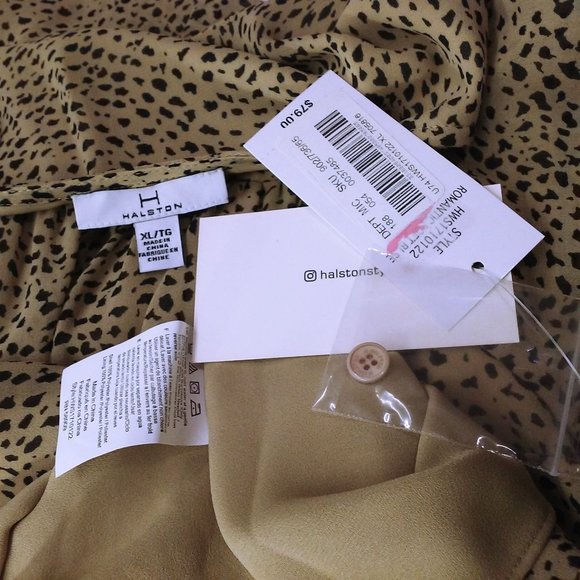 NWT Halston Animal Print Romantic Poet Blouse BabyDoll Top -XL Balloon LSL Beige - Picture 9 of 12